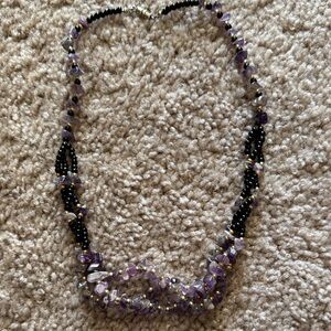 Elegant Purple and Black Beaded Necklace